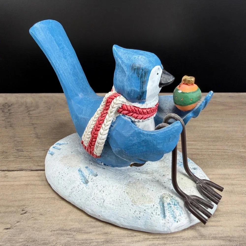 Russ Berrie Merrily We Tweet Along Blue Jay Bird Figurine Winter Scarf 13259